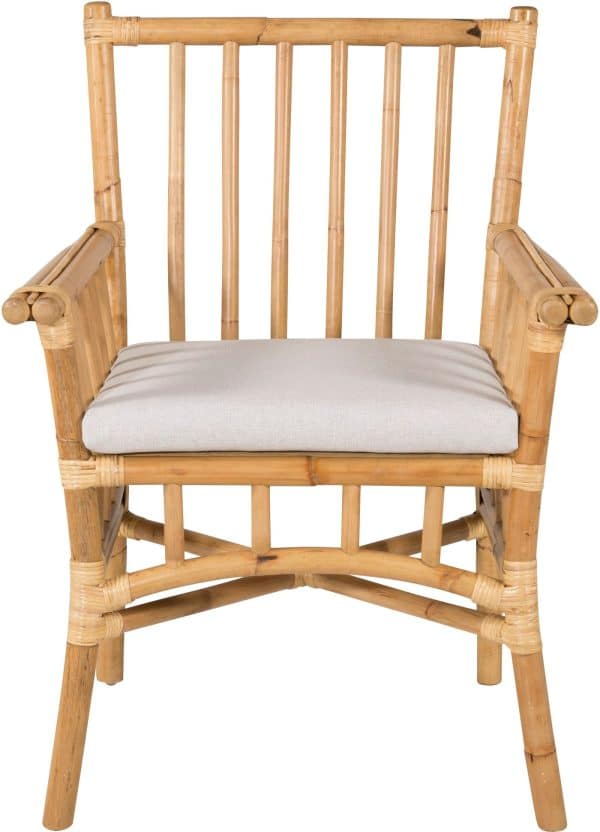 Cane, Udendørs stol med armlæn, bambus by Venture Design (H: 92,5 cm. x B: 59,5 cm. x L: 68,5 cm., Lysegrå/Natur)