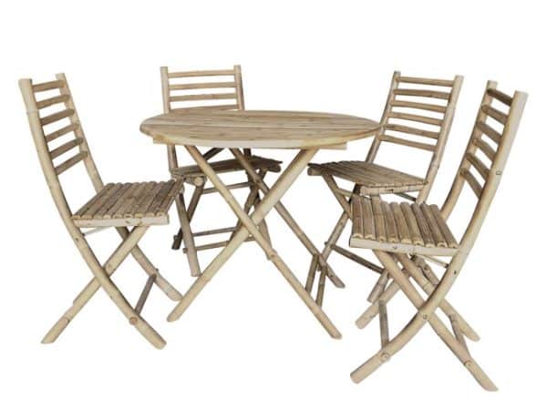 Lyon Havesæt m. 1 bord og 4 stole i bambus fra Chic Antique